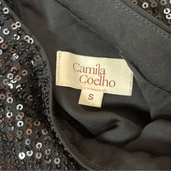 Camila Coelho Cassie Mini Dress Black Sequin Puff Sleeve Open Back Size Small - Picture 10 of 12